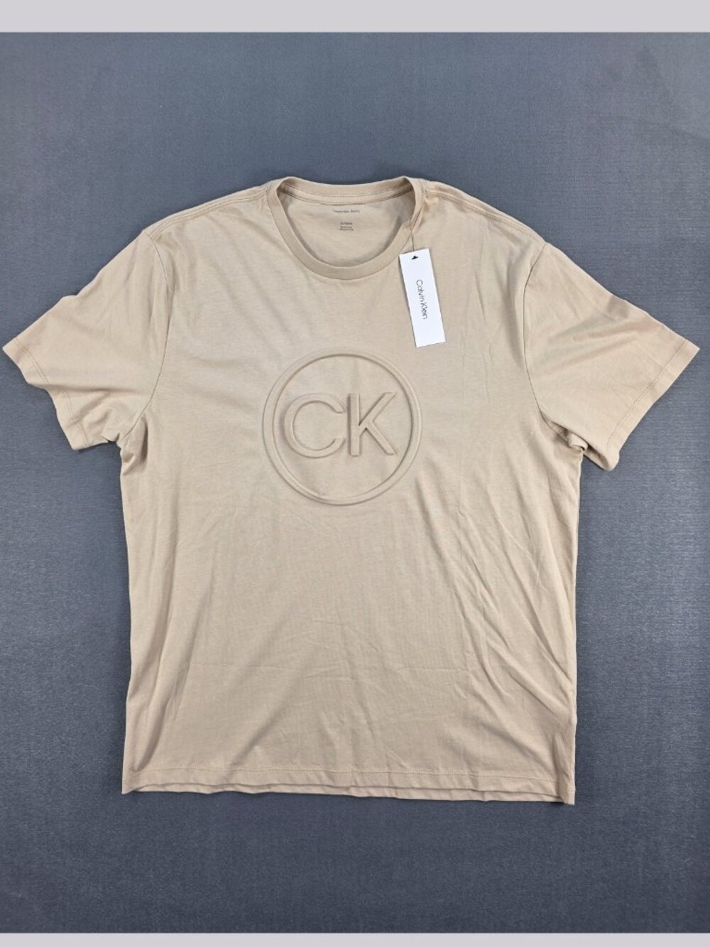 Calvin Klein Jeans Men's XL CK Logo T Shirt White Pepper Beige Cotton NWT